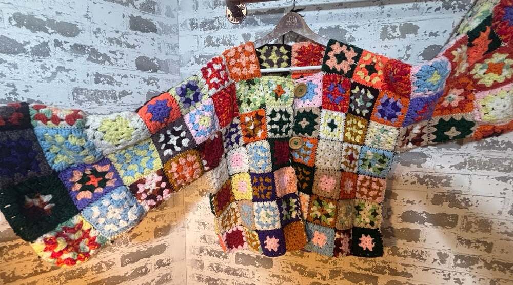Handmade Multi-Colored Granny Square Crochet Cardigan